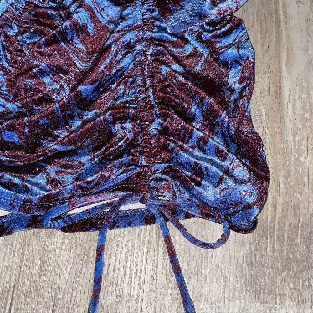 Wild fable Velvet Bodycon Blue Marble Long Sleeve Ruched Mini Dress large